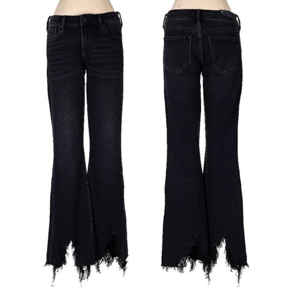 Dear John ROSIE MID RISE FLARE CLAYTON JEANS sz 27 NWT Black Ripped Hem Distress - Picture 2 of 4